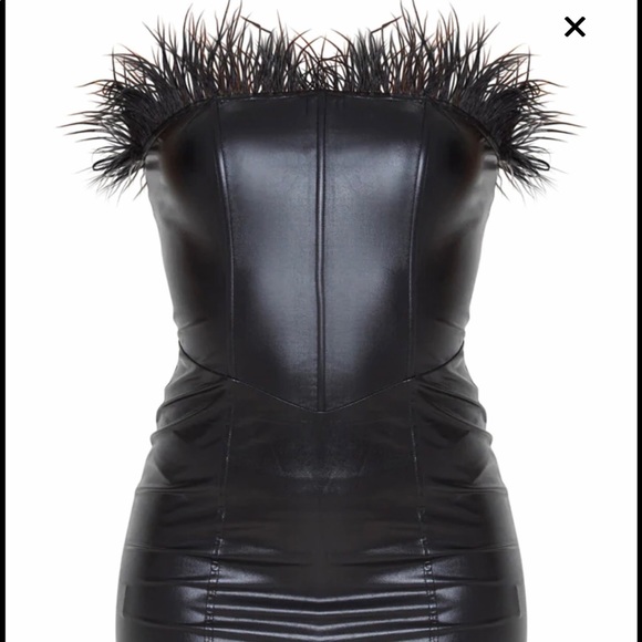 PLT Black Vinyl Feather Trim Bandeau Dress - Picture 3 of 4